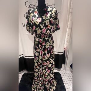 Vince Camuto Black and Pink Floral Jumpsuit